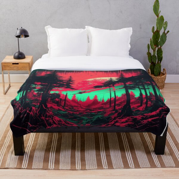 Artikelvorschau, Green and Red Forest Landscape Retro Synthwave entworfen und verkauft von simplesticker1.