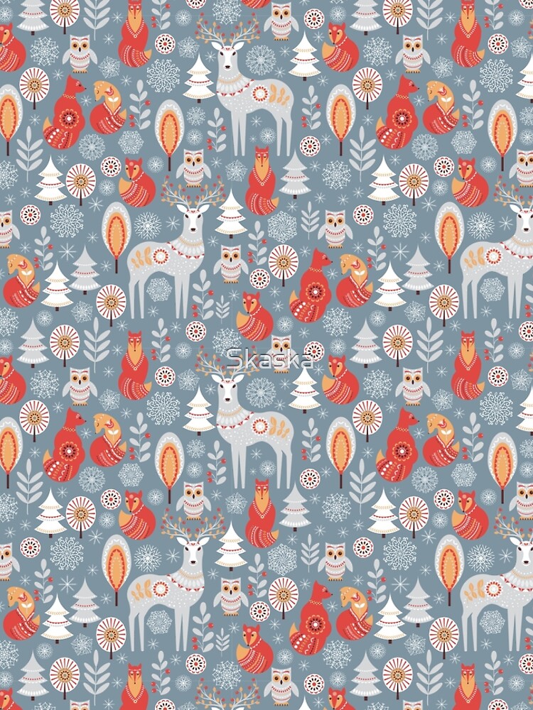 Seamless pattern with winter forest, deer, owl and Fox. The Scandinavian  style.  Leggings for Sale by Skaska