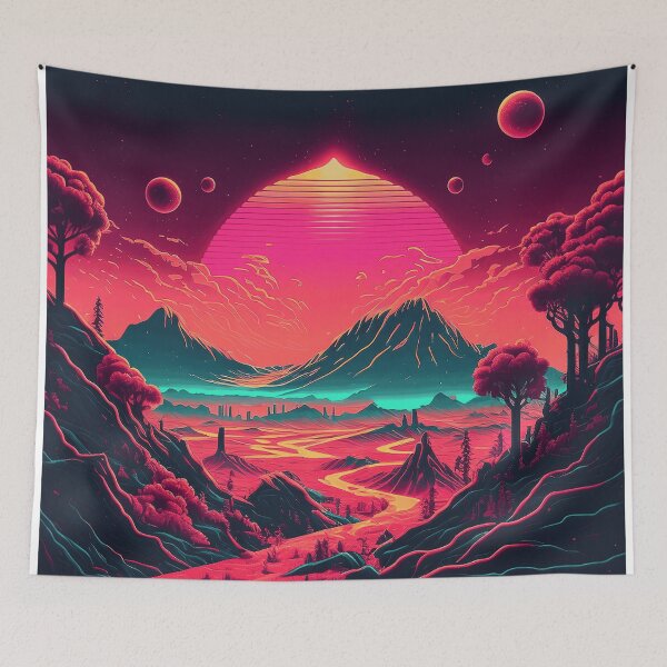 Item preview, Orange Space Landscape Retro Synthwave designed and sold by simplesticker1.