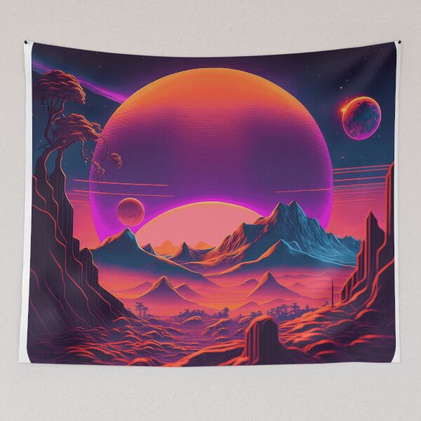 Artikelvorschau, Orange and Pink Space Landscape Retro Synthwave entworfen und verkauft von simplesticker1.
