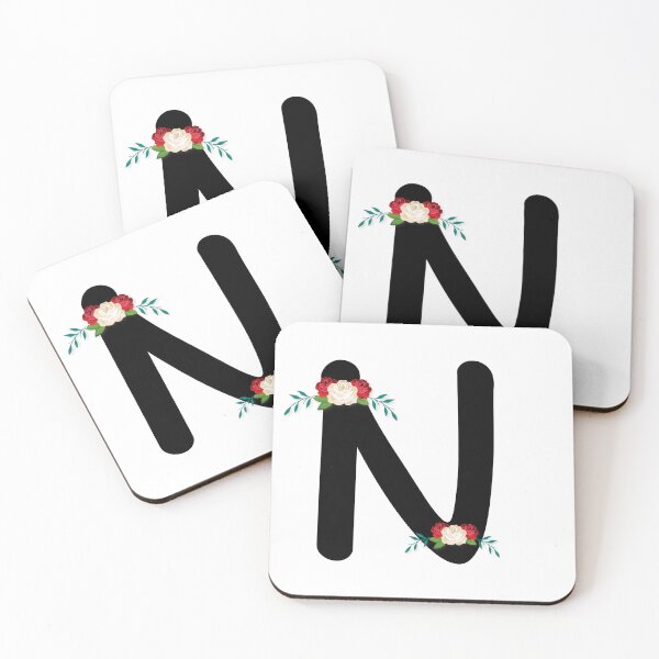 Item preview, Floral Black Monogram N designed and sold by ModernStyleBoho.