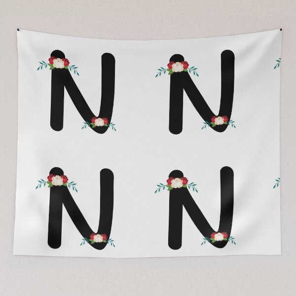 Item preview, Floral Black Monogram N designed and sold by ModernStyleBoho.
