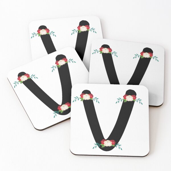 Item preview, Floral Black Monogram V designed and sold by ModernStyleBoho.