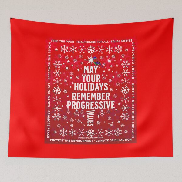 Item preview, PMD00167 Progressive Movement Designs Progressive Values Christmas Tree on red w rainbow colored bird for progressives designed and sold by ProgressiveLeft.