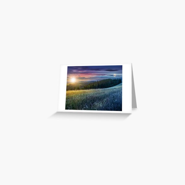 large meadow with herbs, trees in mountain area Greeting Card