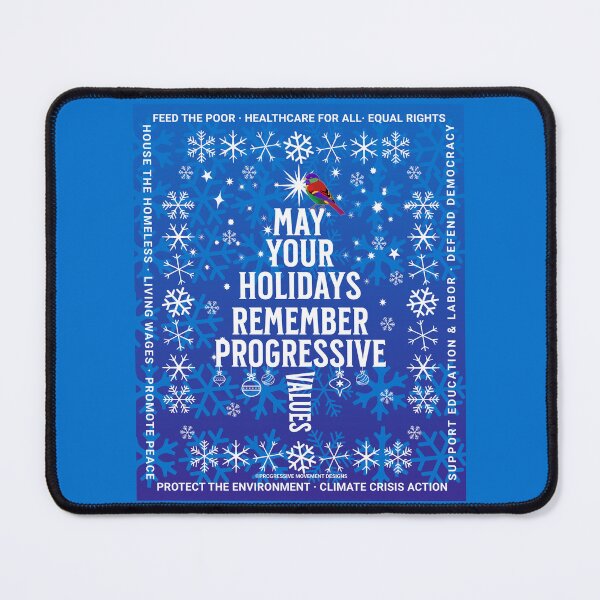 Item preview, PMD00168 Progressive Movement Designs Progressive Values Christmas Tree on blue w rainbow colored bird for progressives designed and sold by ProgressiveLeft.