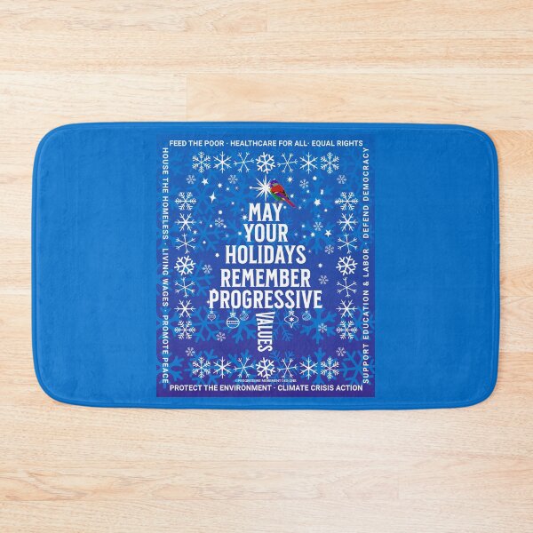 Item preview, PMD00168 Progressive Movement Designs Progressive Values Christmas Tree on blue w rainbow colored bird for progressives designed and sold by ProgressiveLeft.