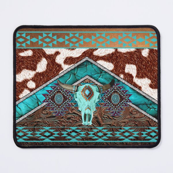 Item preview, Turquoise, Cowhide, Tooled Leather With Cow Skull - Southwestern Style designed and sold by handsoftime2020.