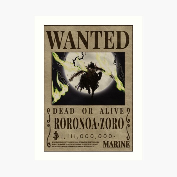 Roronoa Zoro Wanted Poster One Piece King of Hell Vice-captain |  Photographic Print