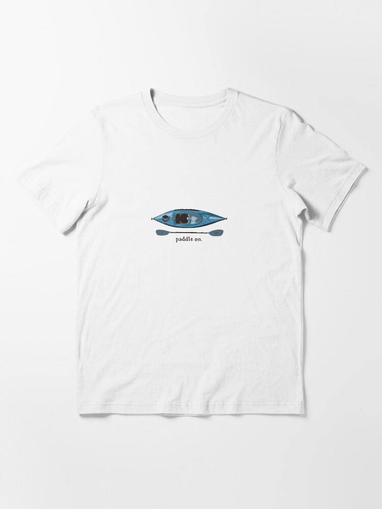 Alternate view of Blue Kayak with paddle illustration, and "Paddle on" text Essential T-Shirt