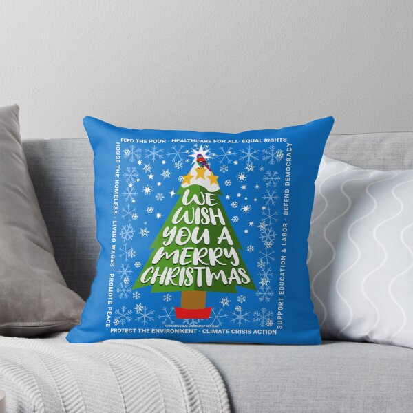 Artikelvorschau, PMD00169 Progressive Movement Designs Progressiver fröhlicher Weihnachtsbaum auf blauem w regenbogenfarbenem Vogel für Progressive entworfen und verkauft von ProgressiveLeft.