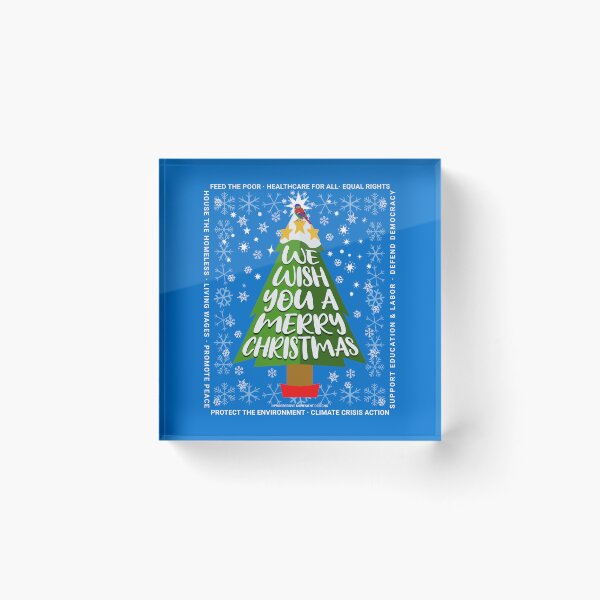 Artikelvorschau, PMD00169 Progressive Movement Designs Progressiver fröhlicher Weihnachtsbaum auf blauem w regenbogenfarbenem Vogel für Progressive entworfen und verkauft von ProgressiveLeft.