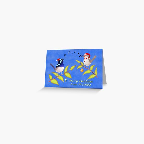 Australian Cute Blue Wren Christmas Carols Greeting Card