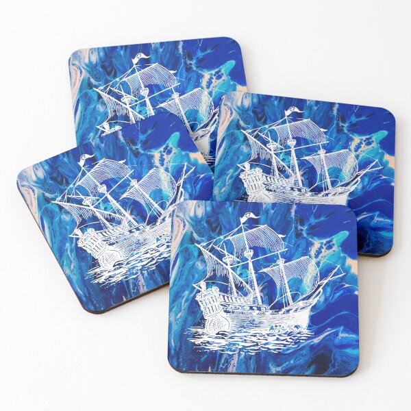 Item preview, Water like acrylic pour with a clipper ship designed and sold by ctoph22282.