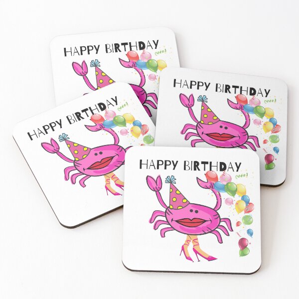 Item preview, HAPPY BIRTHDAY #3 FUNNY PINK CRAB PINK SHOES PARTY HAT BALLOONS  designed and sold by EllieMonroe.