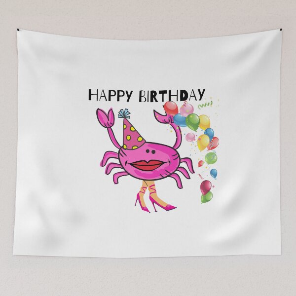 Item preview, HAPPY BIRTHDAY #3 FUNNY PINK CRAB PINK SHOES PARTY HAT BALLOONS  designed and sold by EllieMonroe.