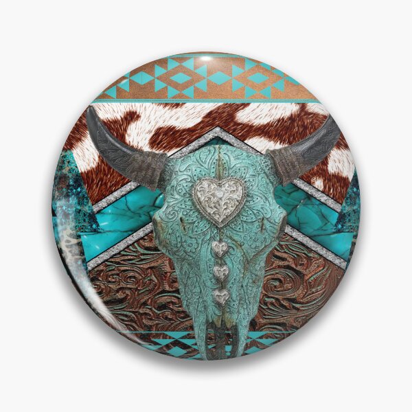 Item preview, Cow Scull With Cowhide, Tooled Leather, Turquoise and Lightening Bolts - Western Style designed and sold by handsoftime2020.