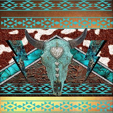 Turquoise, Cowhide, Tooled Leather With Cow Skull - Southwestern Style Throw  Pillow for Sale by handsoftime2020