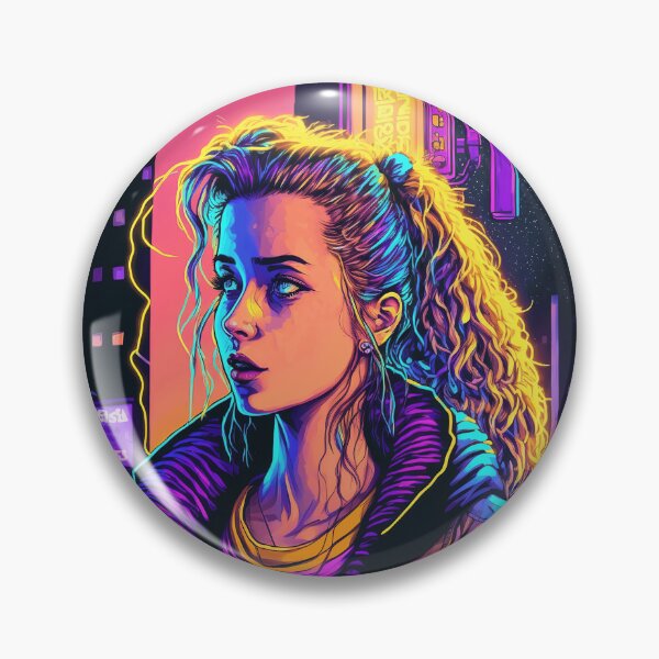 Item preview, Beautiful 90s Synthwave Girl Portrait designed and sold by simplesticker1.