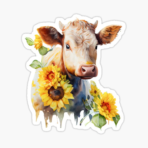 Item preview, Cute calf and sunflowers  designed and sold by Ilze Lucero.