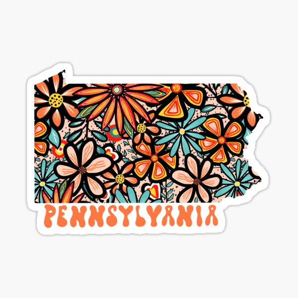 Item preview, Conception de l'État de Pennsylvanie | Illustration conçue par l'artiste avec l'état de Pennsylvanie rempli de fleurs rétro avec lettrage à la main rétro designed and sold by MarcyBrennanArt.