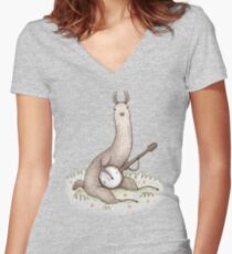 Banjo Llama Women's Fitted V-Neck T-Shirt