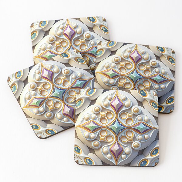 Item preview, Bejeweled White Ceramic Latin Pattern Digital Painting designed and sold by CodeAndColors.