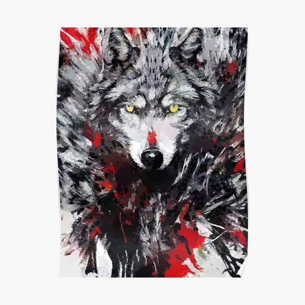 "Black and red wolf abstract portrait " Poster for Sale by emaiart