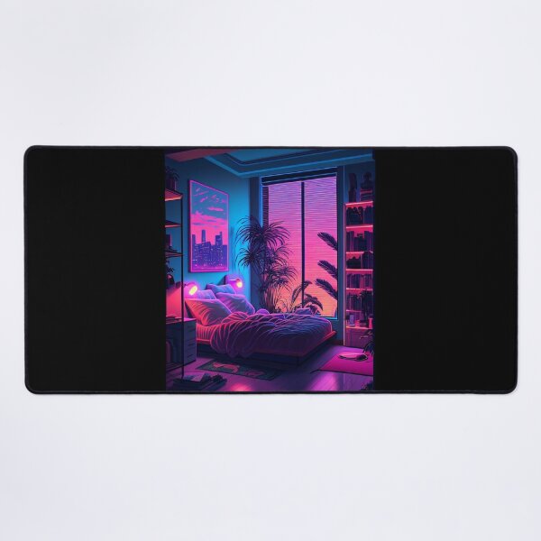 Vaporwave Gaming Desk Mat Cyberpunk City Mousepad Xxl, Neon Ninja