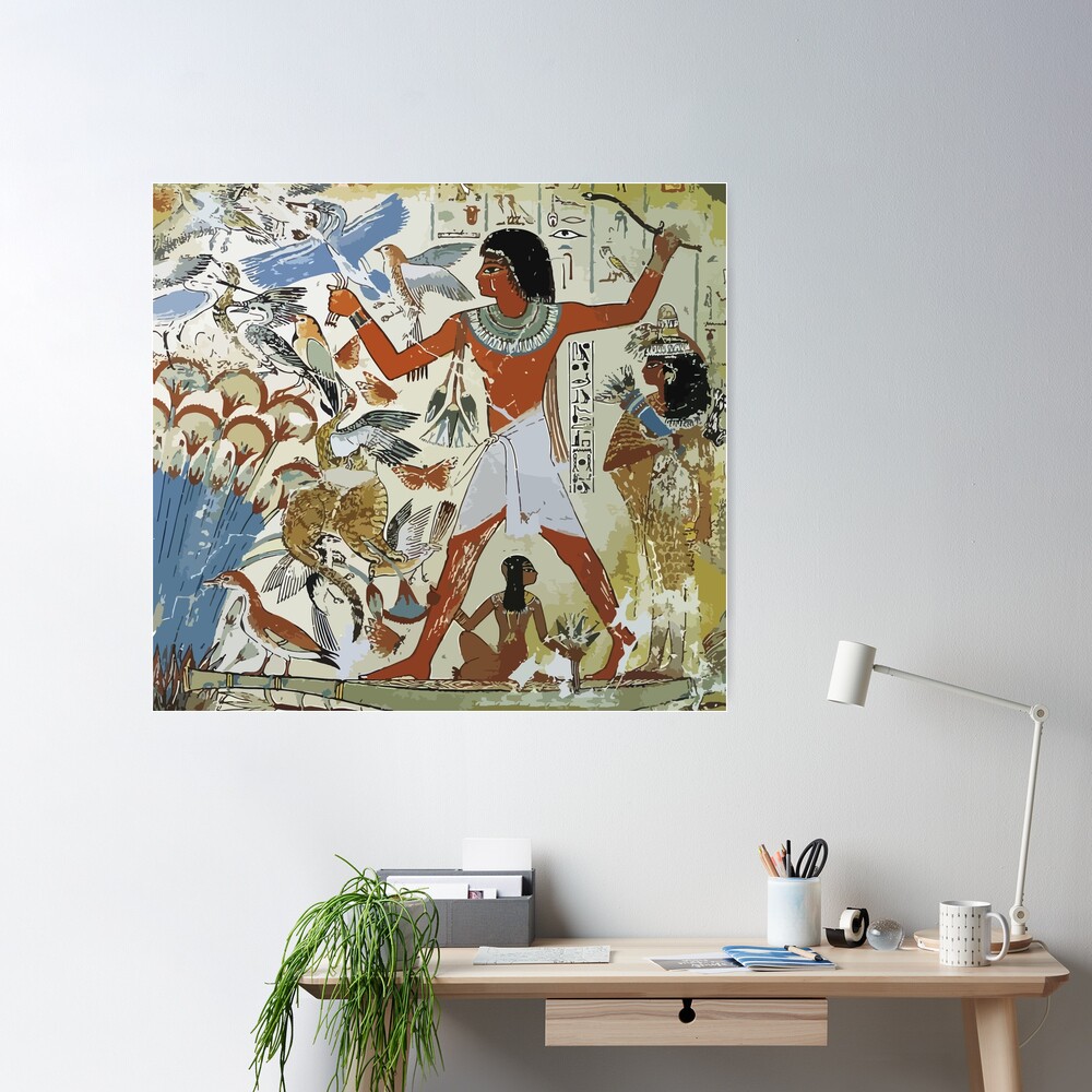 Ancient Egyptian Wall Painting Depicting Scene in The Nile Marshes | Large Metal Wall Art Print | Great Big Canvas