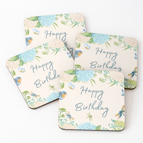 Item preview, Happy Birthday Pastel Watercolor Hydrangea Flowers, Dragonflies designed and sold by silviaol.