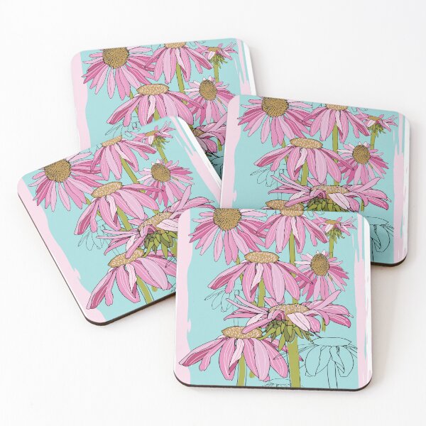 Item preview, Coneflowers on a light teal background designed and sold by Artdustdesigns.