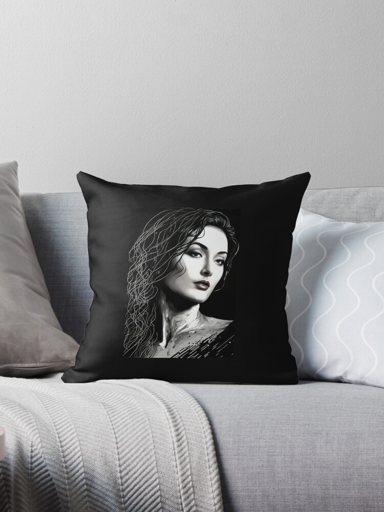 portrait of monica bellucci oil painting | Throw Pillow