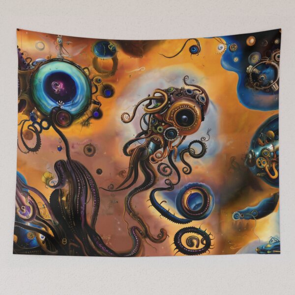 Item preview, Cosmic steampunk squid, AI art designed and sold by Dendros-Studio.