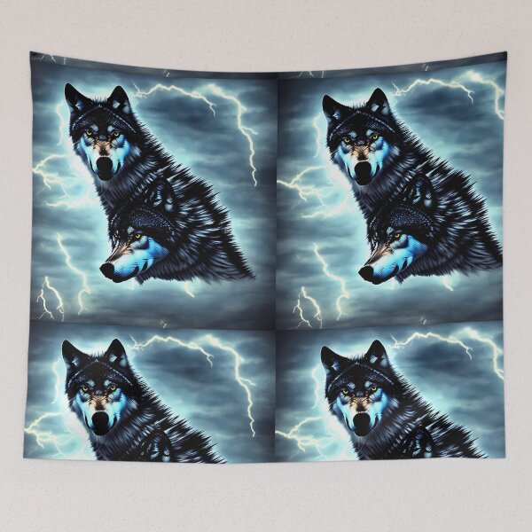 Item preview, Lightning wolf pack night sky designed and sold by BigBrainArtwork.