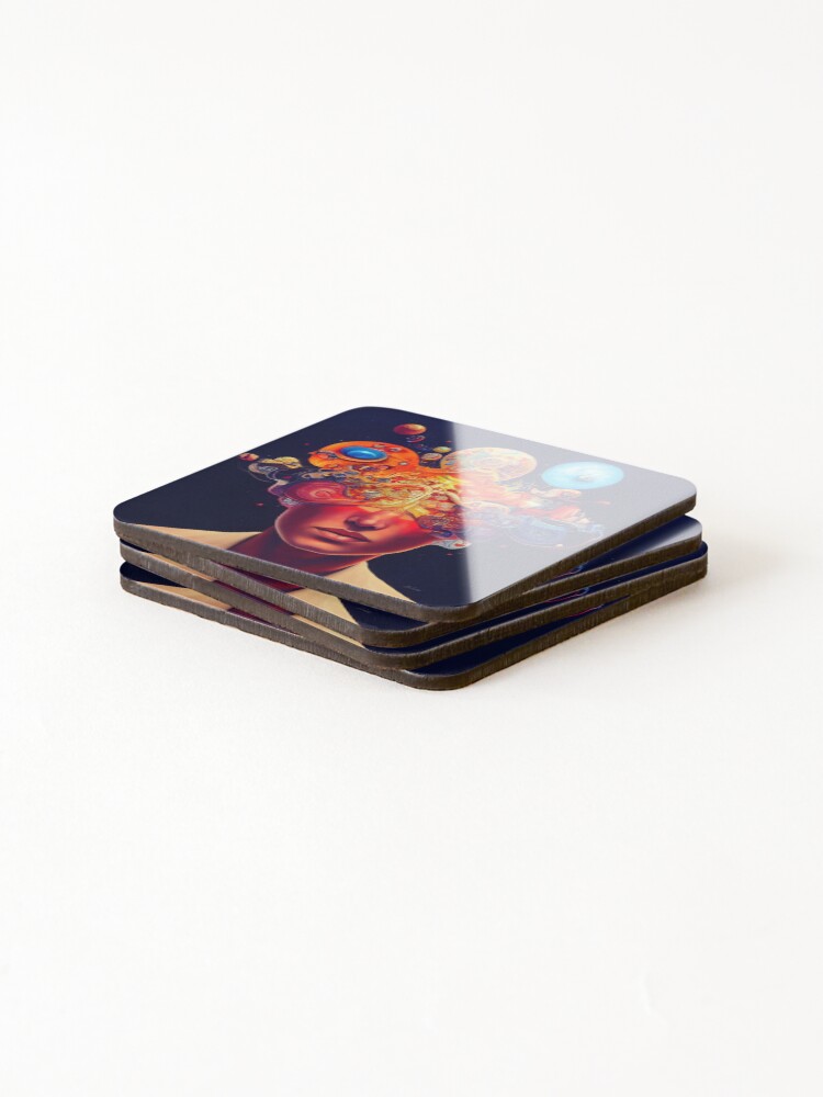 Thumbnail 4 of 5, Coasters (Set of 4), Exploding head | Use your imagination designed and sold by RenaissanceAI.
