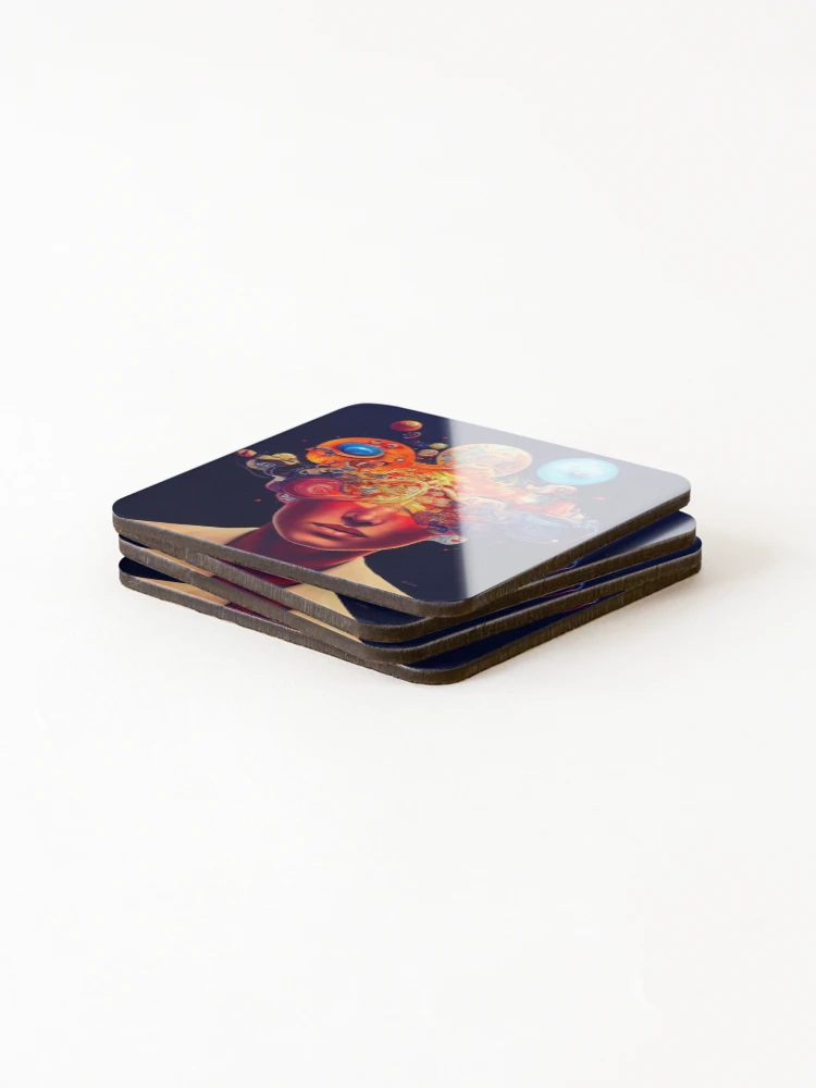 Thumbnail 4 of 5, Coasters (Set of 4), Exploding head | Use your imagination designed and sold by RenaissanceAI.