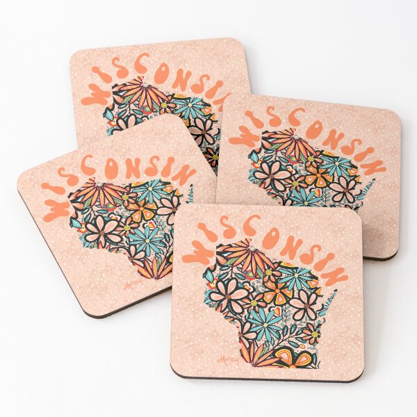 Item preview, Wisconsin State Design | Artist Designed Illustration Featuring Wisconsin State Filled With Retro Flowers with Retro Hand-Lettering designed and sold by MarcyBrennanArt.