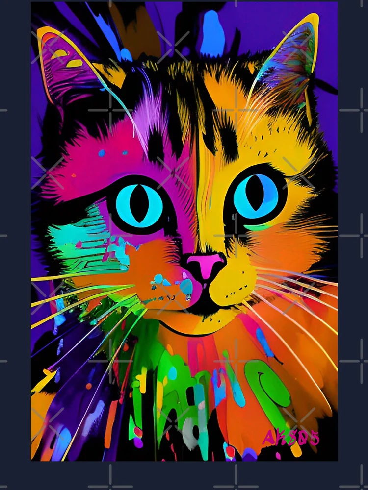 Neon Rainbow Cat Art Colorful Cat Painting Cat T shirt design