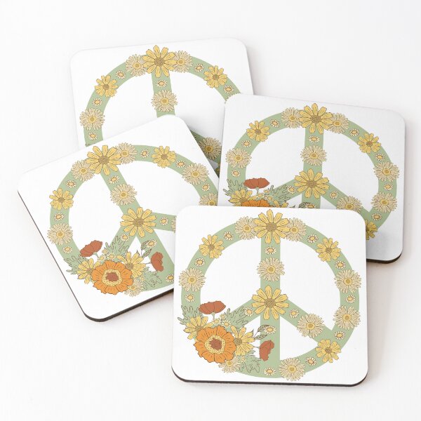 Item preview, Retro Peace Flowers Yellow on Green designed and sold by Violet Grant.