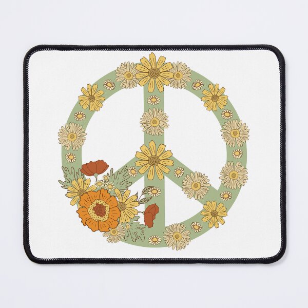 Item preview, Retro Peace Flowers Yellow on Green designed and sold by Violet Grant.