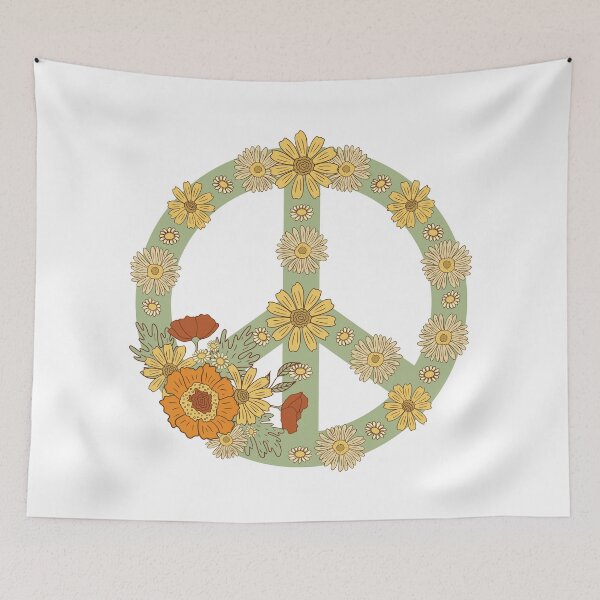 Item preview, Retro Peace Flowers Yellow on Green designed and sold by Violet Grant.