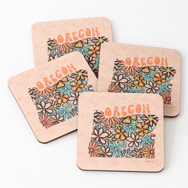 Item preview, Oregon State Design | Artist Designed Illustration Featuring Oregon State Filled With Retro Flowers with Retro Hand-Lettering designed and sold by MarcyBrennanArt.