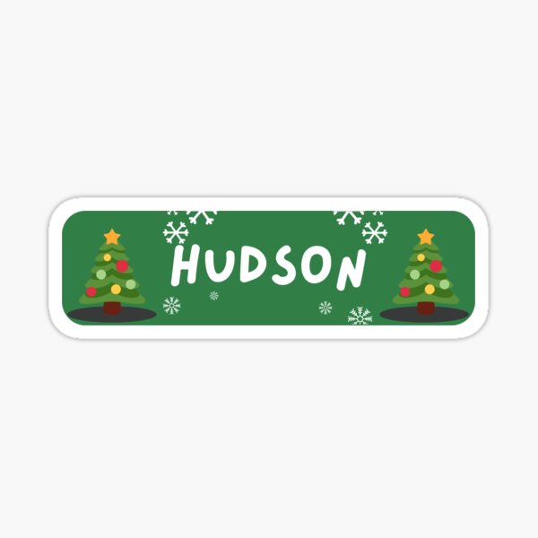 "Hudson Christmas Name Label with Tree and Lights" Sticker for Sale by