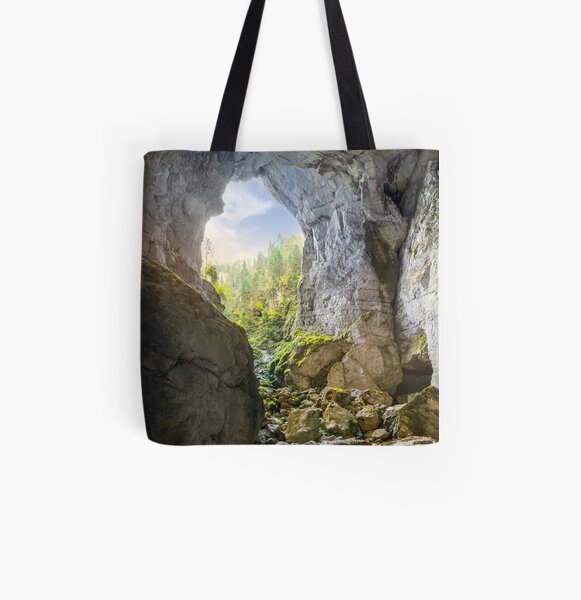 Cetatile cave sculpted by river in romanian mountains at sunrise All Over Print Tote Bag