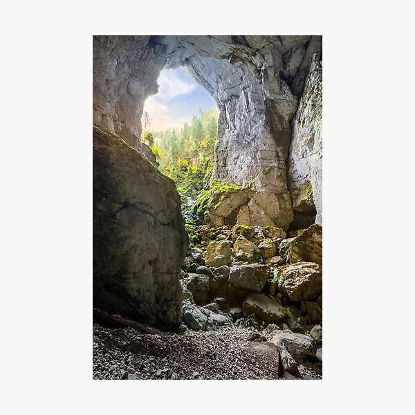 Cetatile cave sculpted by river in romanian mountains at sunrise Photographic Print