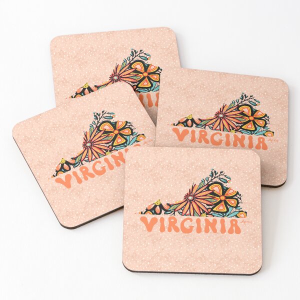 Item preview, Virginia State Design | Artist Designed Illustration Featuring Virginia State Filled With Retro Flowers with Retro Hand-Lettering designed and sold by MarcyBrennanArt.