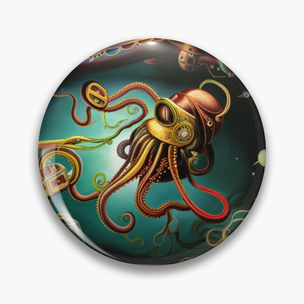 Item preview, Orbiter steampunk squid, AI art designed and sold by Dendros-Studio.