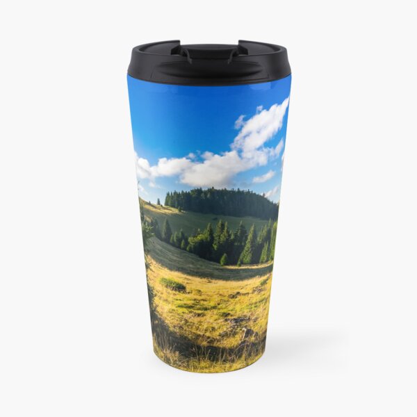 conifer forest in mountains at sunrise Travel Mug
