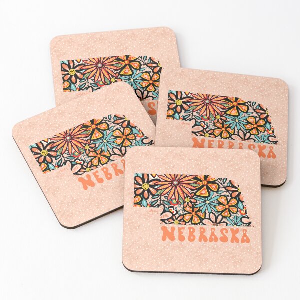 Item preview, Nebraska State Design | Artist Designed Illustration Featuring Nebraska State Outline Filled With Retro Flowers with Retro Hand-Lettering designed and sold by MarcyBrennanArt.